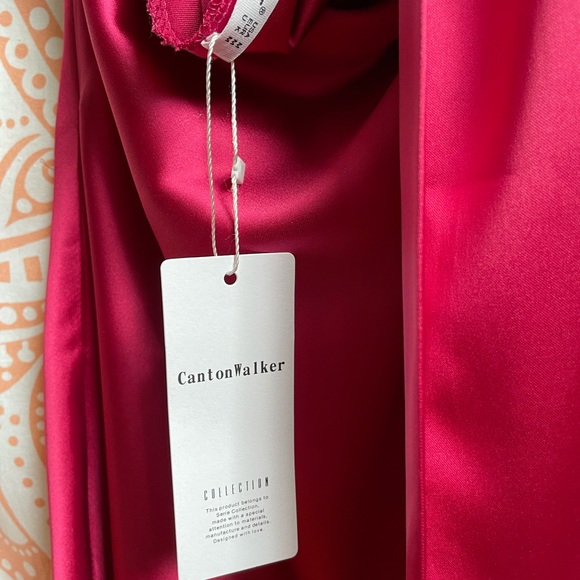 New Canton Walker cowl neck satin halter minidress in rose size M - Picture 5 of 6